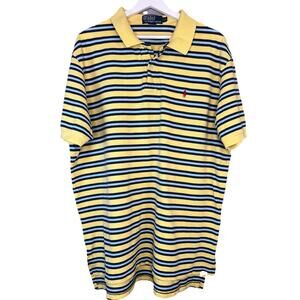 Vintage Polo Ralph Lauren Men's 2XL Yellow Blue Striped Polo Shirt Red Pony